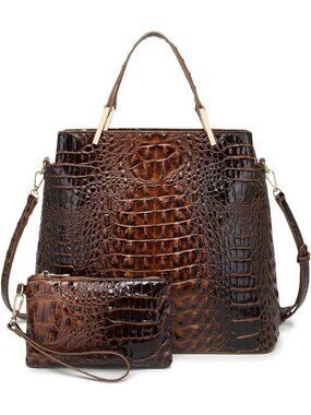 Stylish 2-Piece Crocodile Tote & Wristlet Set for Women - Chic Handbag Duo